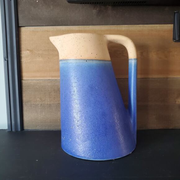 Vintage Ceramic Pitcher Southwestern Blue & Tan Matte Finish Home Decor Retro - Picture 8 of 9